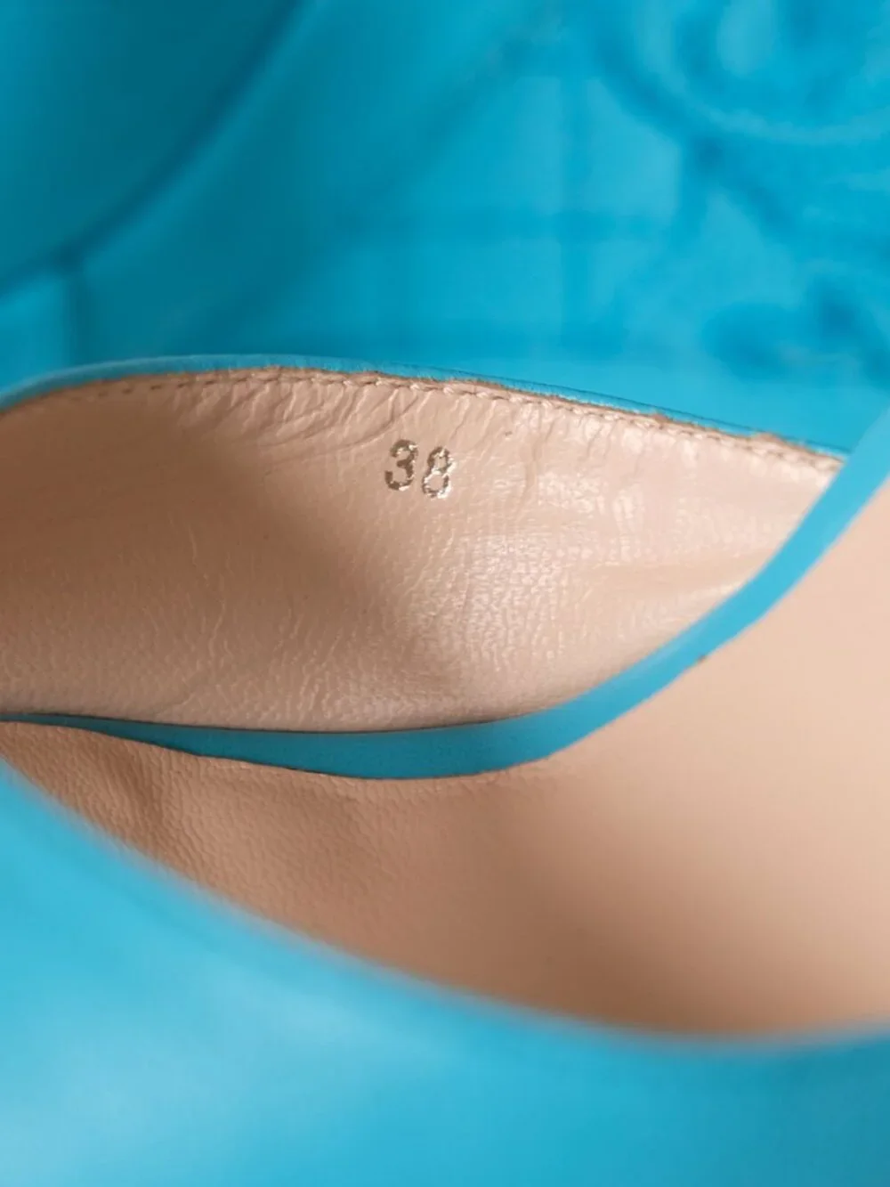 Versace Leather Slingback Peep Toe Wedges, Turquoise, Size 8, Great condition